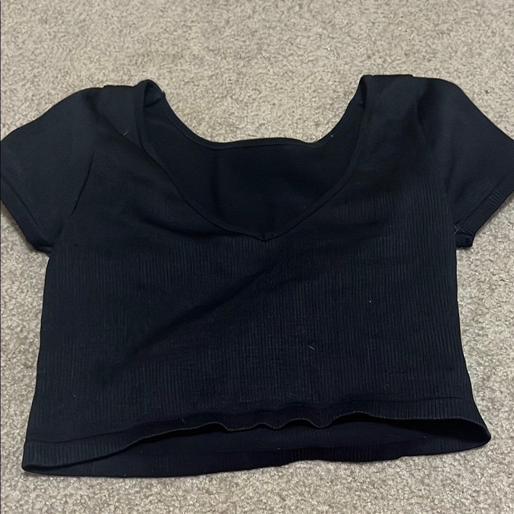 Black Fitted Short Sleeve Crop Top